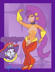  balls bottomless bracers collar collarbone dialogue earrings elf_ears erection femdom genderswap harem_outfit jewelry malesub masculinization navel open_mouth pale_skin penis pirate ponytail purple_eyes red_eyes ring_eyes risky_boots see-through shantae shantae_(series) signature simple_background smile speech_bubble tagme tan_skin text topless transformation transgender trapknight veil very_long_hair 