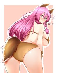 ass bangs bikini blush chains dog_ears dog_girl femsub flare_arlgrande_jioral_(freya) green_eyes happy_trance heart heart_eyes large_breasts nikasubsia pet_play pink_hair redo_of_healer smile tail