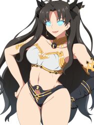  black_hair breasts cleavage earrings fate/grand_order fate_(series) female_only femsub glowing glowing_eyes goddess hand_on_hip happy_trance icontrol_(manipper) ishtar_(fate/grand_order) jewelry large_breasts long_hair manip navel open_mouth solo spiral_eyes symbol_in_eyes tokuchukancoll white_background 