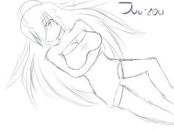  breasts cleavage cleavage_cutout empty_eyes female_only femsub happy_trance juu_(juuzou) juuzou large_breasts long_hair open-chest_sweater original sketch 