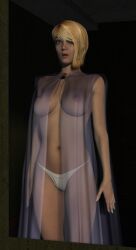 3d bare_shoulders blonde_hair breasts cleavage collarbone erect_nipples expressionless female_only femsub godiva_priestley huge_breasts member9 navel open_mouth original see-through solo standing standing_at_attention thick_thighs thong