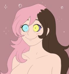  animated animated_gif blush bottomless breasts brown_hair cleavage female_only femsub happy_trance kaa_eyes large_breasts long_hair multicolored_hair neopolitan nude pink_hair plsgts rwby smile solo topless 