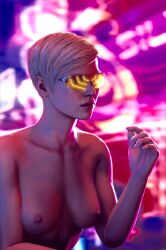  3d artist_request blonde_hair breasts cassie_cage collarbone erect_nipples expressionless female_only femsub glasses mortal_kombat open_mouth pink_lipstick short_hair small_breasts solo tech_control 