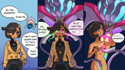 altered_common_sense before_and_after black_eyes black_hair brain_injection breast_grab collarbone comic dialogue ear_sex emma_(pokemon) english_text femsub green_eyes hair_ornament hand_on_hip happy_trance heart heart_eyes heterochromia inkay malamar meanthymine mega_malamar multicolored_eyes navel nintendo nipples nude open_mouth pink_eyes pokemon pokemon_legends_z-a pokephilia short_hair smile surprised symbol_in_eyes tan_skin tentacles text
