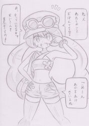  alternate_costume alternate_hairstyle banshou breasts clothed empty_eyes female_only femsub greyscale happy_trance hat long_hair monochrome nintendo open_mouth pokemon pokemon_x_and_y serena small_breasts solo text thighhighs traditional translated twintails v 