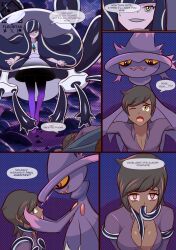  artist_request brown_hair cleavage empty_eyes green_eyes lusamine malesub mismagius multicolored_hair nintendo orange_eyes original pokemon_(anime) pokemon_sun_and_moon tagme tentacle_in_mouth tentacles text transgender ub-01 