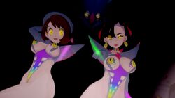  black_hair empty_eyes femsub gloria_(pokemon) happy_trance hat katy_(pokemon) large_breasts malamar malamar_outfit marnie_(pokemon) melony_(pokemon) nintendo pengi13 pokemon 