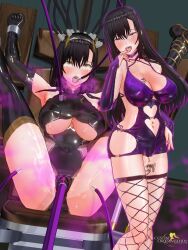  3d before_and_after black_hair blush brown_eyes cables choker cleavage corruption cosplay custom_maid_3d_2 dress drool earrings empty_eyes eye_roll female_only femsub fingerless_gloves fishnets gloves headdress hypnotic_gas large_breasts leotard long_hair looking_at_viewer navel navel_piercing open_mouth opera_gloves original piercing pink_eyes pussy_juice rubber seductive_smile sex_machine sexually_suggestive spread_legs sweat syringe taimanin_(series) tattoo tech_control thigh_boots thighhighs tongue tongue_out underboob vaginal vibrator wires 