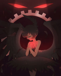 ballerina black_hair control_indicator crow_girl dress father_and_daughter femsub glowing goth kittykichi princess_kraehe princess_tutu raven_(princess_tutu) red_eyes tights unhappy_trance