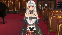  3d bare_shoulders before_and_after belt black_hair braid chloe_sakamata coat collar custom_maid_3d_2 empty_eyes expressionless female_only femsub fingerless_gloves garter_straps gloves hololive jacket long_hair multicolored_hair red_eyes skirt solo standing standing_at_attention swallow774 virtual_youtuber white_hair 