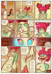  bath bathing blue_eyes blush breasts comic cunnilingus drool english_text femdom glowing glowing_eyes green_skin groping hypnotic_eyes kaa_eyes keeper_of_pots looking_at_viewer monster_girl naga_girl open_mouth oral ping pov pov_sub pussy pussy_juice red_hair shantae_(series) snake_girl speech_bubble text tongue tongue_out tuki wet 