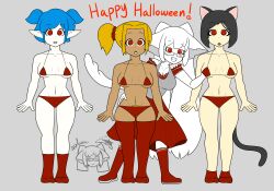 bikini bite_mark black_hair blonde_hair blue_hair boots breast_grab breasts cat_ears cat_girl cat_tail cleavage dress dwarf dwarf_girl elf elf_ears expressionless fangs femdom femsub gin_(sobergin) glasses groping halloween happy_trance large_breasts long_hair multiple_girls multiple_subs original pale_skin red_eyes short_hair signature sobergin socks spiral_eyes standing standing_at_attention tan_skin tank_top text thick_thighs thighhighs thighs twintails vampire white_hair white_skin