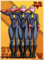 abs blue_lipstick boots capcom expressionless female_only femsub fingerless_gloves gloves helmet large_breasts leggings leotard lipstick low_rank_dolls multiple_girls multiple_subs official saluting shadaloo_dolls shoulder_pads standing standing_at_attention street_fighter tech_control thick_thighs tie watermark whitewash_eyes