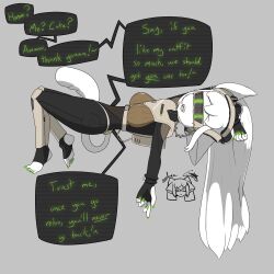 animal_ears backpack bangs barefoot belt breasts cat_ears cat_girl cat_tail dialogue drone empty_eyes eyebrows_visible_through_hair eyelashes fangs feet femsub fingerless_gloves floating gin_(sobergin) glowing happy_trance headphones hypnotic_accessory large_breasts long_hair looking_at_viewer memetic_control nail_polish open_mouth original pov signature sobergin tail tech_control text thighs twintails vampire visor