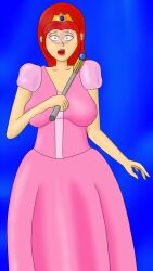 breasts changer crown dress femsub jewelry large_breasts princess red_hair shrunken_irises spiral surprised