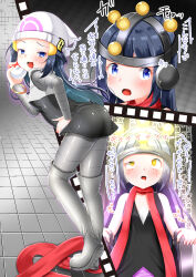  alternate_costume bare_shoulders bent_over blue_eyes blue_hair blush corruption dawn empty_eyes enemy_conversion female_only femsub hat japanese_text knee-high_boots nintendo nya_on partially_translated pokeball pokemon pokemon_diamond_pearl_and_platinum scarf short_skirt solo team_galactic team_galactic_grunt tech_control text translation_request 