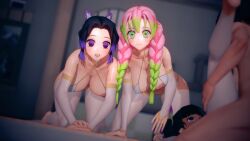  black_hair breasts cover cum cum_in_mouth demon_slayer dialogue dollhouse empty_eyes english_text expressionless femsub green_eyes green_hair kanao_tsuyuri long_hair maledom mitsuri_kanroji multicolored_hair multiple_girls multiple_subs nipples nude open_mouth pink_hair purple_eyes sex shinobu_kocho short_hair text tongue vaginal 