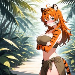 ai_art drool jungle kaa_eyes large_breasts resisting tagme tiger_girl