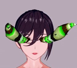 3d bangs black_hair expressionless female_only femsub grey_background koikatsu! leucochloridium nightmare_fuel parasite short_hair simple_background solo zerg_(artist)