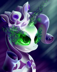  absurdres animals_only carligercarl corruption crown curly_hair femsub glowing glowing_eyes horns horse jewelry long_hair magic my_little_pony purple_hair rarity unicorn 