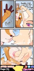 absurdres aggretsuko breast_press breasts cheating comic corruption curvy deer_girl dialogue eyelashes female_only fenneko_(aggretsuko) fox_girl furry glowhorn hand_on_hip horns kissing looking_at_viewer netorare nude open_mouth original pink_eyes sanrio sex sharp_teeth simple_background smile smug steam sweat tail tsunoda_(aggretsuko)