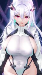  angry arm_warmers azur_lane blush breasts corruption dazed electricity empty_eyes female_only femsub huge_breasts irori kearsarge_(azur_lane) leotard long_hair open_mouth pink_eyes sideboob silver_hair solo standing static_eyes tech_control thick_thighs unhappy_trance very_long_hair 