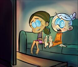    black_hair feet femsub hypnotic_screen lincoln_loud loli loud_house malesub provocatoid ronnie_anne_santiago shota spiral_eyes white_hair 