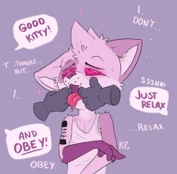  cat_boy collarbone dialogue drool fangs finger_in_mouth furry glowing_eyes heavy_eyelids kaa_eyes katxlogan male_only malesub open_mouth phantom_hand pink_skin purple_eyes ring_eyes simple_background speech_bubble tank_top tattoo text tongue tongue_out 