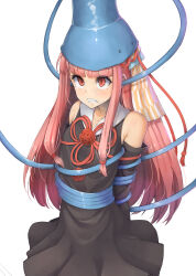 absurdres arms_behind_back bondage brain_injection breasts drool femsub gloves long_hair opera_gloves original oruka_(kamituki0827) pink_hair red_eyes small_breasts tears tentacles twintails