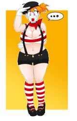  absurdres aged_up breasts female_only femsub happy_trance hat kneehighs kobi94 large_breasts lipstick mime misty nintendo pink_eyes pokemon pokemon_(anime) red_lipstick ring_eyes saluting short_shorts side_ponytail smile socks solo standing standing_at_attention suspenders 