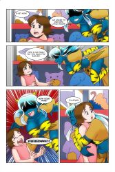 alien_girl blue_skin cleavage comic dialogue dress fangs femsub horns hug large_breasts long_hair lum midriff oni_girl original princess story text urusei_yatsura wadevezecha whitewash_eyes