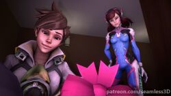  3d animated animated_gif breasts cleavage clothed d.va dazed drool earrings fake_animal_ears female_only femdom femsub finger_snap glowing happy_trance jewelry large_breasts long_hair multiple_subs open_mouth overwatch seamless short_hair sleep_command smile source_filmmaker standing text tongue tracer trigger 