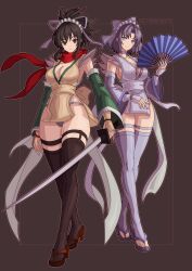  absurdres alternate_costume asuka_(senran_kagura) blue_eyes breasts brown_eyes brown_hair cleavage clothed corruption crossover empty_eyes enemy_conversion expressionless female_only femsub iroha_(samurai_showdown_vi) large_breasts looking_at_viewer maid purple_hair samurai_showdown_(series) senran_kagura sword thighhighs thighs victoriamikoto weapon yumi_(senran_kagura) 