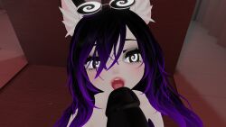 3d fellatio female_only femsub hextechvr oral penis pov pov_dom purple_hair spiral_eyes symbol_in_eyes tagme tongue_out vrchat 