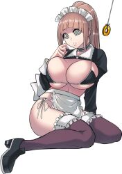 apron bikini_top bloodhood bottomless breasts choker cleavage felicia_(fire_emblem) female_only femsub fire_emblem fire_emblem_fates icontrol_(manipper) large_breasts long_hair maid maid_headdress manip nintendo open_mouth pendulum ponytail sitting solo spiral_eyes symbol_in_eyes thighhighs white_background