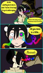  avatar_the_last_airbender blush color colorrings comic dialogue disney femsub grey_eyes kaa kaa_eyes maledom smoke snake speech_bubble tagme text the_jungle_book toph 