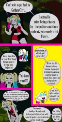  batman_(series) breasts colorrings comic dc_comics harley_quinn jungle midriff navel night text 