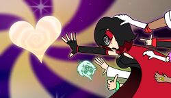 aged_up alternate_costume amitie aura bare_shoulders cape castlevania cleavage_cutout crossover eyebrows_visible_through_hair eyelashes eyeshadow femsub fingerless_gloves goth gurren_lagann heart hood hypnoscream hypnotic_light large_breasts mina_hakuba multicolored_hair nia_teppelin open_mouth opera_gloves princess_peach princess_zelda professor_ozpin puyo_puyo ring_eyes ruby_rose rwby sailor_moon sailor_moon_(series) short_hair super_mario_bros. the_legend_of_zelda