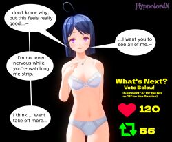  3d aoi_(hypnolordx) blue_hair blush bra breasts custom_maid_3d_2 drool empty_eyes femsub happy_trance hypnolordx looking_at_viewer navel open_mouth original panties progress_indicator purple_eyes signature small_breasts text topless undressing 