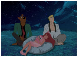  absurdres age_regression ariel blonde_hair bow diaper disney femsub fred_jones furry lingerie lupin_iii night nightgown outdoors pacifier scooby-doo scooby-doo_(series) serisabibi sleeping slippers smile stuffed_animal the_little_mermaid tie 
