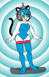 absurdres animal_ears antenna breasts cat_girl female_only fembot femsub happy_trance headphones hypnotic_accessory latex leotard miami_(raging_red_ranger) original robotization short_hair smile spiral_eyes supertechno324 symbol_in_eyes tail tech_control western