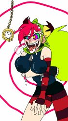 breasts cyl4s demencia drool gloves kaa_eyes lactation large_breasts opera_gloves pendulum pocket_watch red_hair smile spiral tongue tongue_out villainous