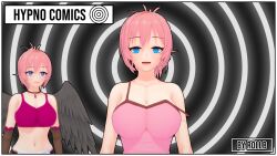  3d aima_(zko) blue_eyes clothed crystal_(zko) drool empty_eyes female_only femdom femsub large_breasts original pink_hair ponytail rollb spiral_background succubus text 