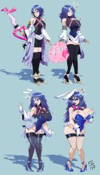  absurdres alternate_costume alternate_hairstyle aqua_(kingdom_hearts) ass_expansion before_and_after bimbofication bimbophi blue_eyes blue_hair blue_lipstick bow_tie breast_expansion breast_fondling breasts bunny_ears cuffs exposed_chest eyeshadow fake_animal_ears fake_tail femsub fingerless_gloves fishnets gloves hair_growth high_heels hourglass_figure huge_breasts huge_hips hypnotic_accessory kingdom_hearts knees_together large_lips lip_expansion lipstick long_hair makeup masturbation nipple_tweak nipples open_clothes open_mouth opera_gloves short_hair shorts signature simple_background standing thighhighs transformation very_long_hair 