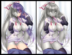breasts cleavage date_a_live female_only femsub happy_trance kaptivate large_breasts long_hair manip petrification ribbon tohka_yatogami transformation