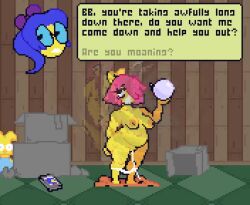 blue_hair breasts breasts_outside character_request chubby copyright_request cum dazed drool glasses nude orb_of_confusion pink_hair pluggyrl pussy pussy_juice sillyrokusu standing standing_at_attention tagme undressing video