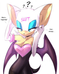  bat_girl bat_wings body_writing breasts cleavage dazed dialogue environmental_text female_only femsub furry gloves large_breasts manip rouge_the_bat solo sonic_the_hedgehog_(series) text tiechonortheal_(manipper) wings 