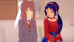 3d blue_hair brown_hair doki_doki_literature_club empty_eyes femdom femsub finalheart miside mita_(miside) monika