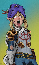 ahegao breath_of_the_wild bulge crossed_eyes drool elf_ears erection eye_roll flat_chest link male_only malesub nintendo open_mouth parasite penis reliusmax shaverma17_(colorist) short_hair standing starro the_legend_of_zelda tongue tongue_out