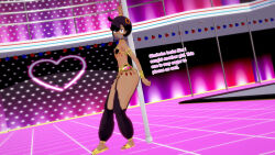  3d black_hair dancing dark_skin emma_(pokemon) femsub harem_outfit nintendo pokemon pole_dancing short_hair sonrio12 text 
